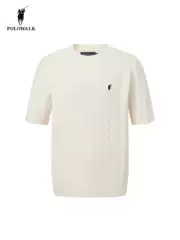 Polowalk Men's Round Neck Short-Sleeved Knitwear 25 Autum New Paul Men's Slimming Cable Knit Sweater Half-Sleeve