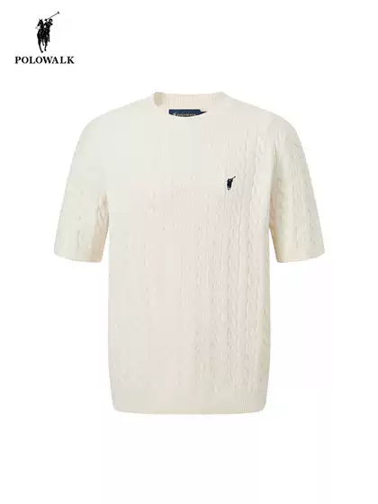 Polowalk Men's Round Neck Short-Sleeved Knitwear 25 Autum New Paul Men's Slimming Cable Knit Sweater Half-Sleeve