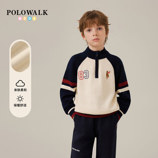 POLOWALK童装男童立领针织衫25秋季新款保罗儿童撞色休闲百搭毛衣