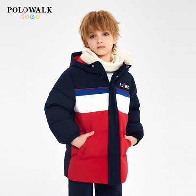 POLOWALK男童中长款连帽羽绒服潮
