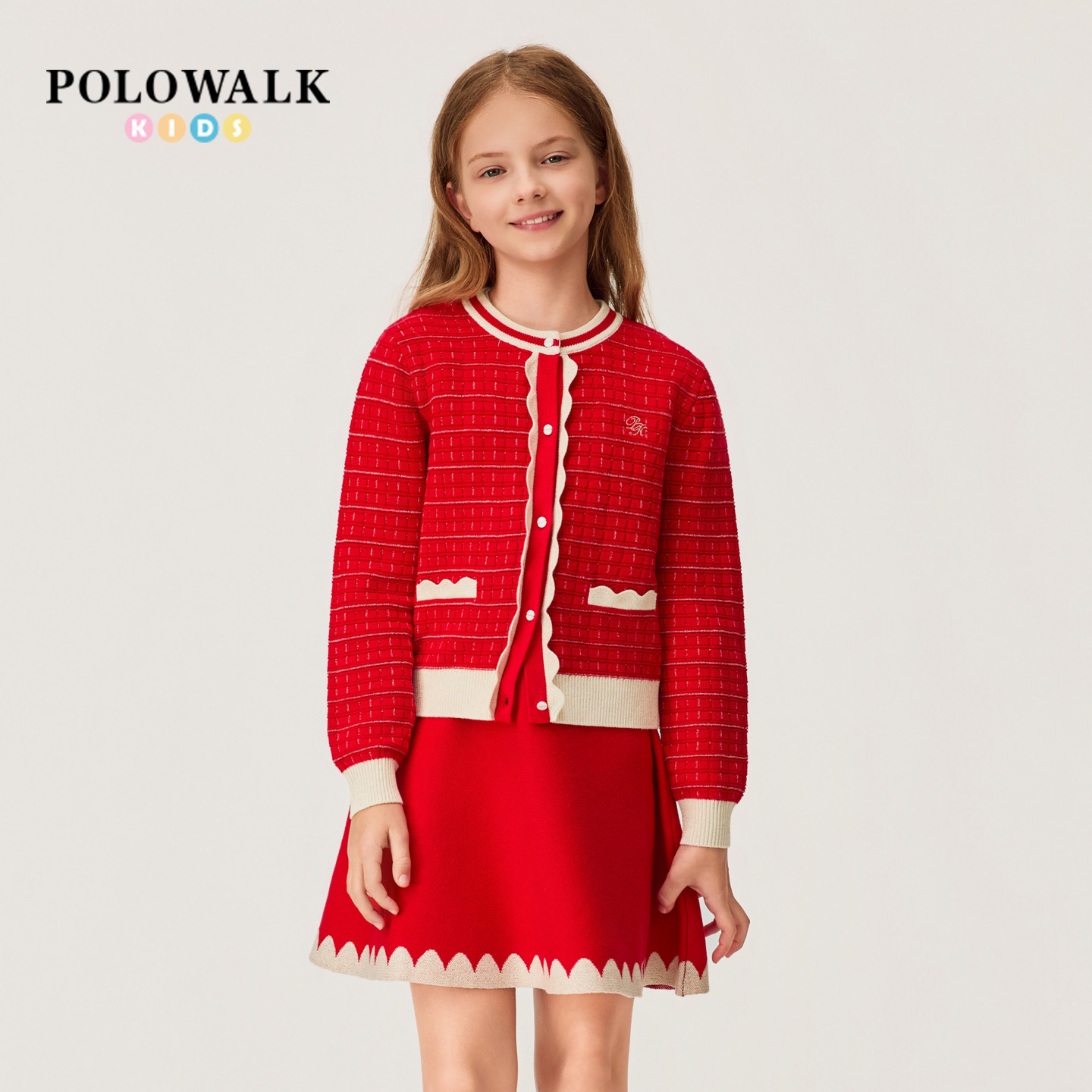 POLOWALK童装女童小香风针织套装图片