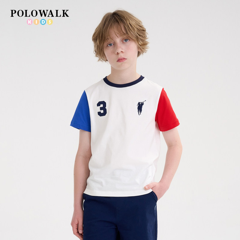 POLOWALK男童时尚撞色短袖t恤衫
