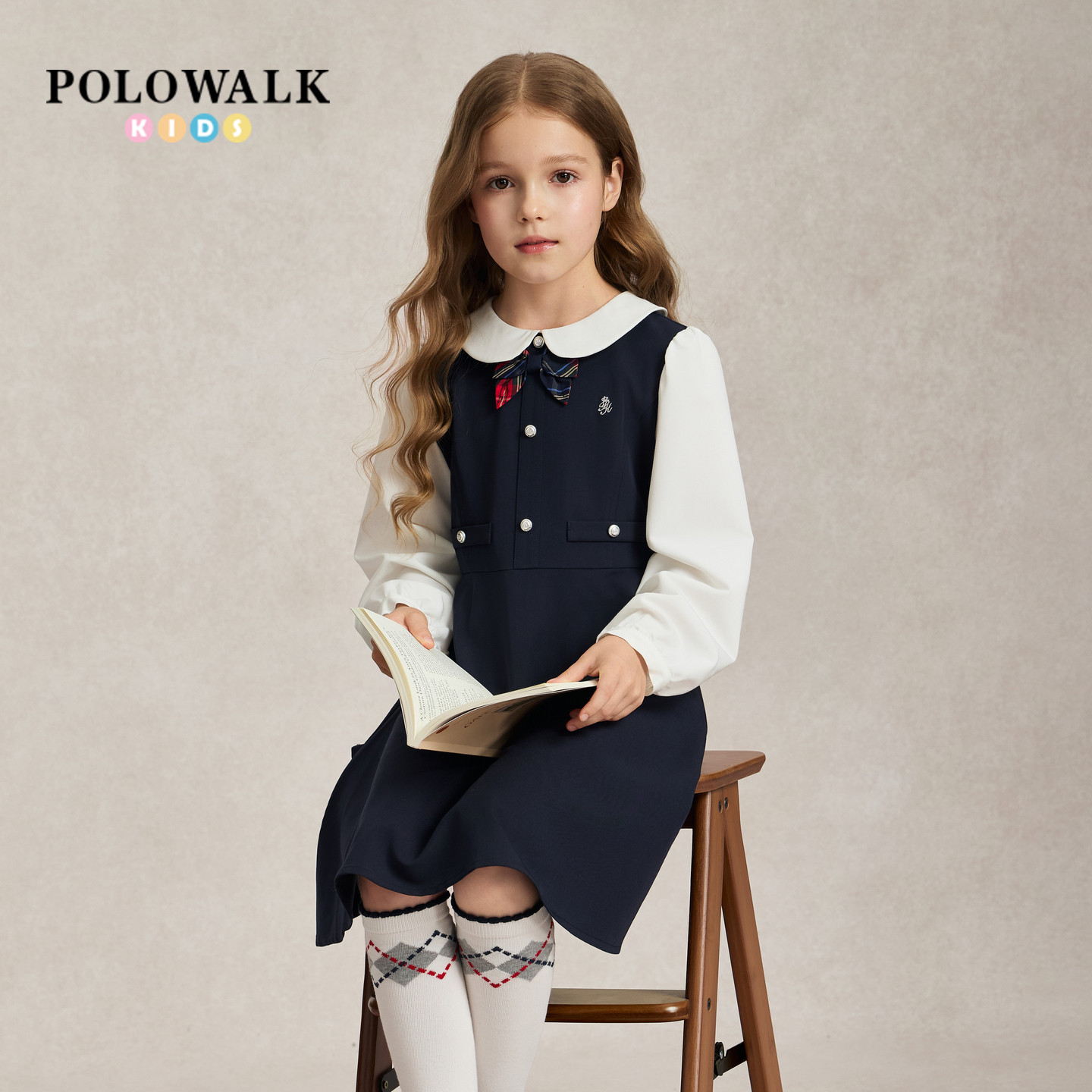 POLOWALK童装女童百搭长袖连衣裙图片