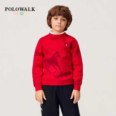 POLOWALK童装男童圆领提花针织衫