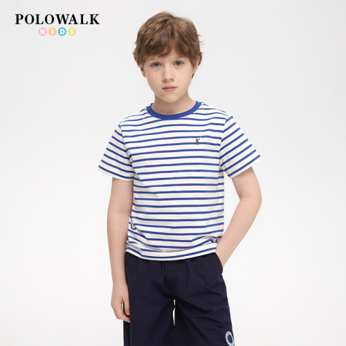 POLOWALK男童纯棉透气条纹短袖