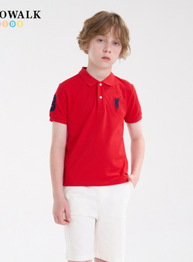 POLOWALK童装男童红色短袖polo衫夏季新款保罗儿童运动翻领t恤衫
