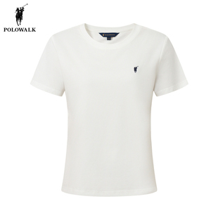 POLOWALK白色短袖T恤女26夏季新款保罗女装修身显瘦休闲圆领半袖