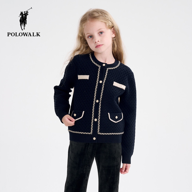 POLOWALK童装女童外套春秋款2024新款儿童小香风洋气时髦针织开衫,童装/婴儿装/亲子装,毛衣/针织衫,淘宝优惠券,粉丝福利购,淘宝优惠卷