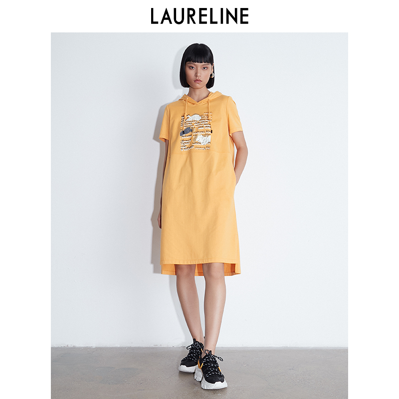 LAURELINE/洛瑞琳直筒连衣裙夏季新款时尚纯色宽松中长款卫衣裙女
