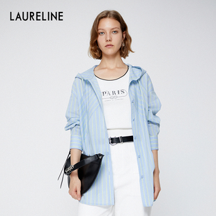 LAURELINE/洛瑞琳2025夏季新款时尚百搭连帽衬衣女宽松休闲衬衫