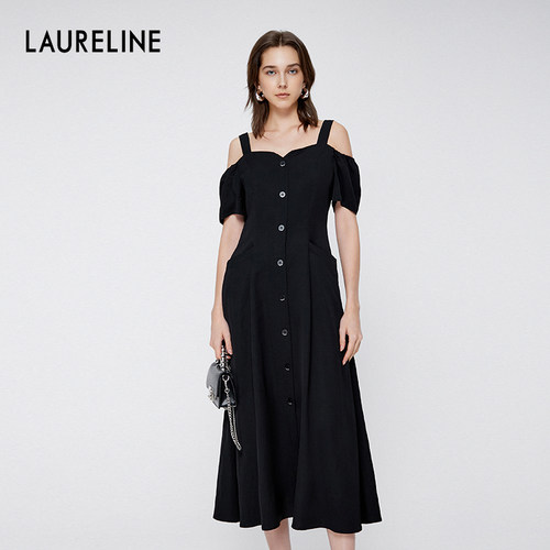 LAURELINE/洛瑞琳连衣裙2025年夏季新款显瘦收腰赫本风小黑裙女