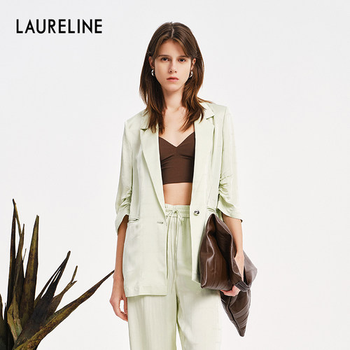 LAURELINE/洛瑞琳年夏季新款百搭简约绿色西装女休闲通勤上衣