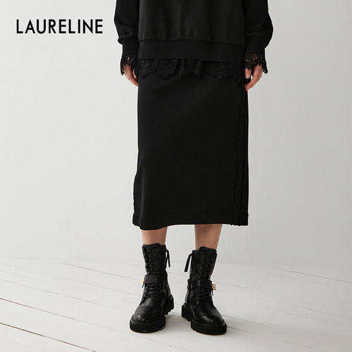 LAURELINE/洛瑞琳新款半裙女简约百搭黑色通勤日常优雅轻奢长裙