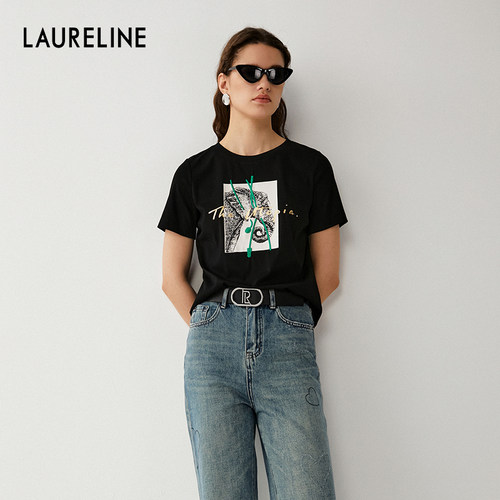 LAURELINE/洛瑞琳年夏季新款百搭简约短袖T恤女通勤气质上衣