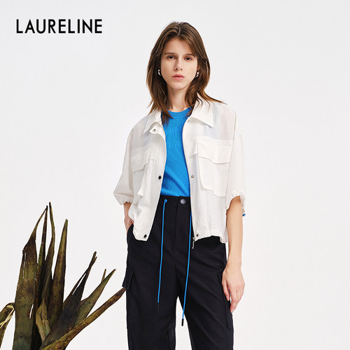 LAURELINE/洛瑞琳年夏季新款白色短款外套日常通勤简约上衣女