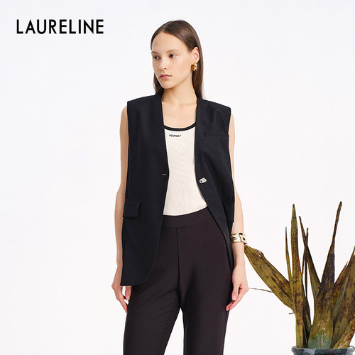 LAURELINE/洛瑞琳年夏季新款黑色排扣马甲女气质优雅通勤上衣