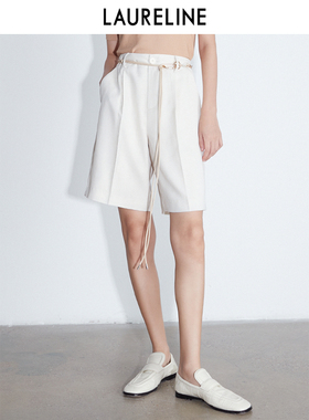 LAURELINE/洛瑞琳白色西装短裤夏季款宽松休闲阔腿直筒五分中裤女