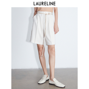 洛瑞琳白色西装 宽松休闲阔腿直筒五分中裤 短裤 款 女 夏季 LAURELINE