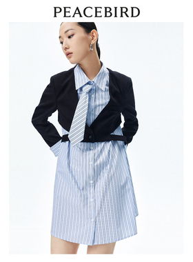 太平鸟女装春季时尚气质高腰假两件连衣裙A1FAE1347