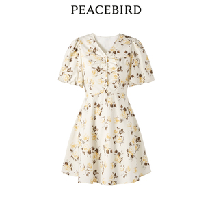 太平鸟女装 优雅气质名媛风V领印花连衣裙A1FAD3109 春季