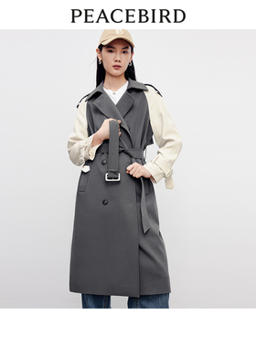 太平鸟女装秋季时髦简约拼色插肩袖风衣通勤风A1BED3401