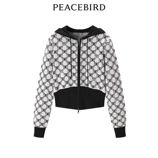 针织衫 主题纹样连帽开衫 女A1EDE1425 春季 太平鸟女装