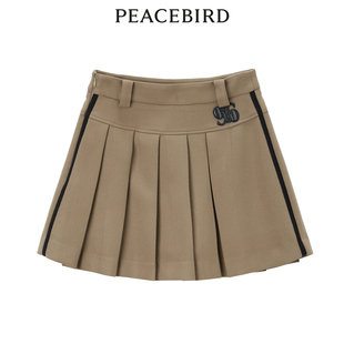 新款 2023冬季 太平鸟女装 学院风撞边百褶裙A3GED4192 商场同款