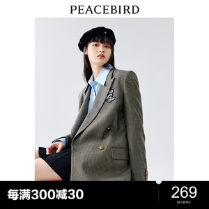 太平鸟学院风西装外套女2023秋复古韩版格子制服时尚高级感奥莱