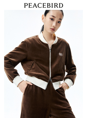 太平鸟女装春季品质丝绒休闲直筒外套A1BBE1373