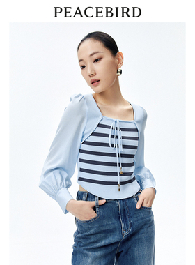太平鸟女装春季韩版时尚休闲宽松拼接上衣A1CDE1348