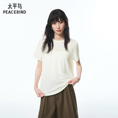 太平鸟女装秋季时尚品质全羊毛短款短袖T恤A1CNF3359