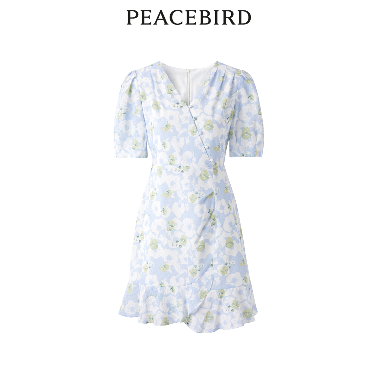 【商场同款】太平鸟女装2023夏季新款荷叶边短袖连衣裙A1FAD2E07