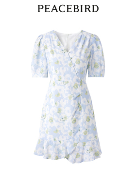 【商场同款】太平鸟女装2023夏季新款荷叶边短袖连衣裙A1FAD2E07