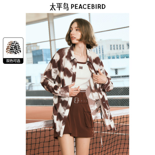 太平鸟女装24年秋季韩版时尚满印衬衫A3CAE3150