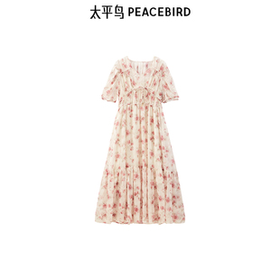 太平鸟女装 可爱风高腰绑带花卉纹样连衣裙A1FAE2889 夏季