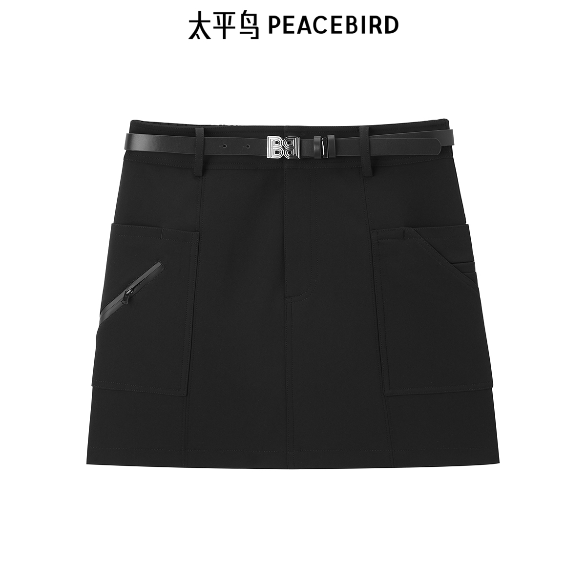 太平鸟女装工装半身裙新款含腰带迷你短裙A3GEF1231