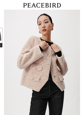 太平鸟女装冬新方领短外套100%绵羊毛A1ADD4419