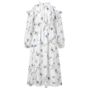 太平鸟女装莱赛尔荷叶边连衣裙夏一字肩度假长裙收腰印花裙子