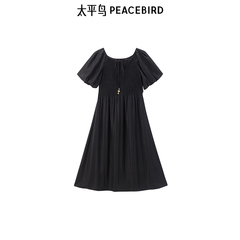 太平鸟女装夏季气质系带小黑裙休闲连衣裙A1FAE2531