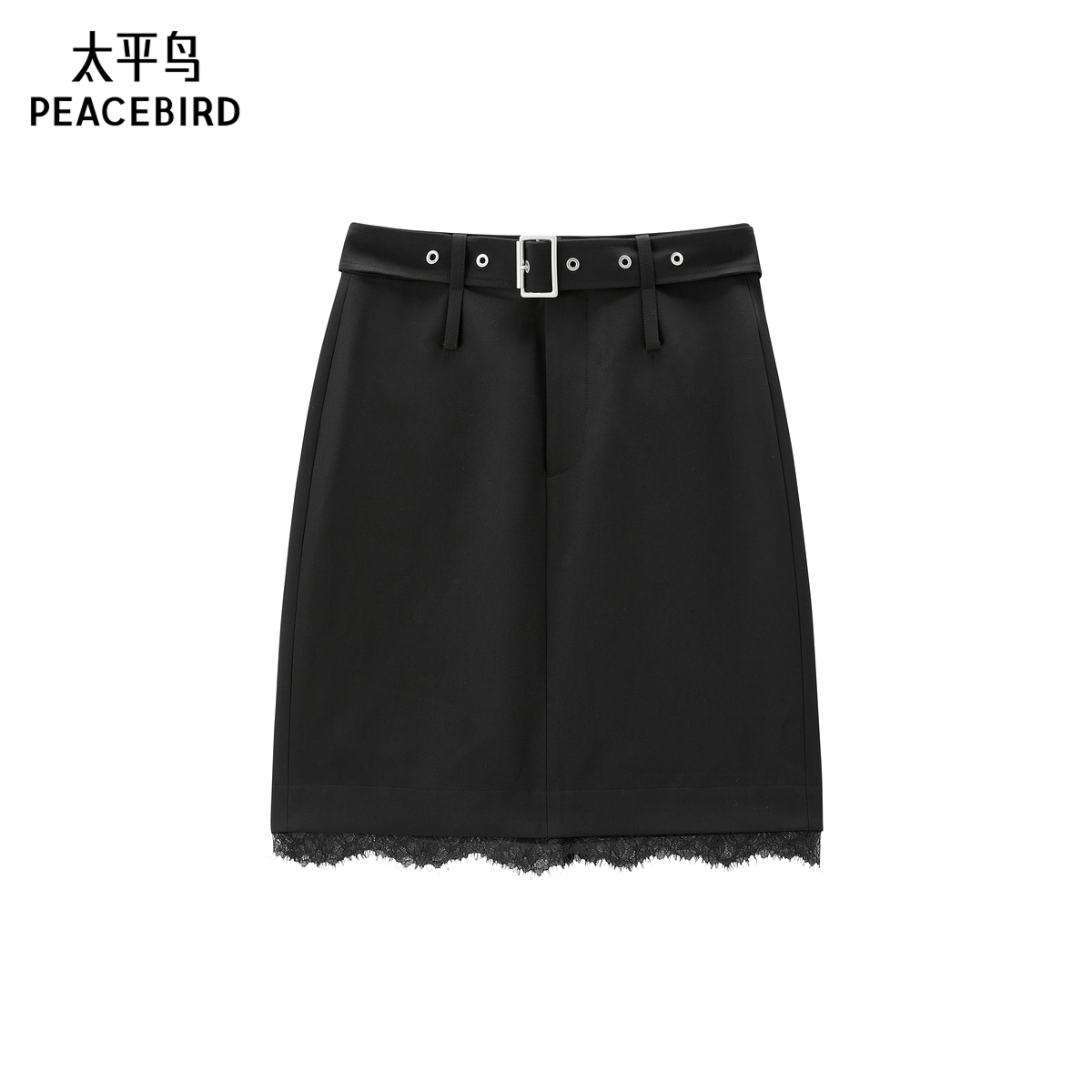 【商场同款】太平鸟海妖裙蕾丝拼接半身裙黑色短裙品质A3GEF3275