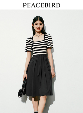 太平鸟女装秋季条纹拼接连衣裙女A1FAD2110