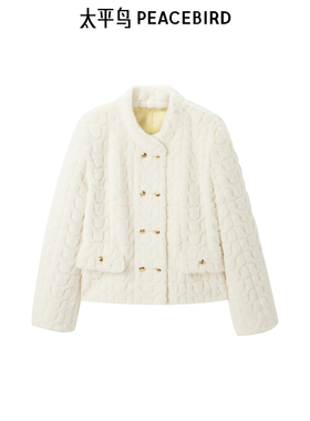 太平鸟女装冬季小香风休闲小立领双排扣外套A1AEE432K