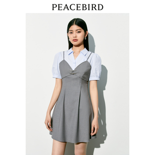 通勤风撞色连衣裙A1FAD2281 微弹修身 太平鸟女装 夏季