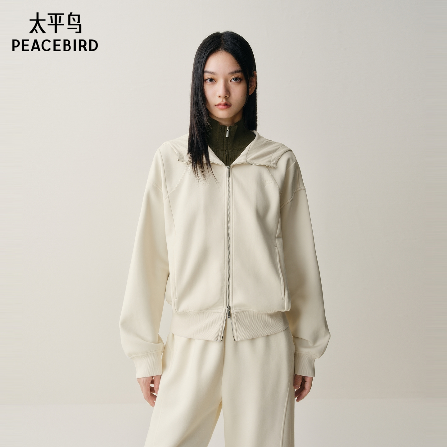【商场同款】太平鸟四面弹分割线设计拉链连帽卫衣外套A3CRF420C