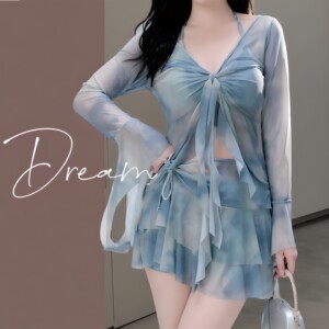 蜜dream泳衣女2025年新款绝美分体裙式比基尼四件套防晒泳装罩衫