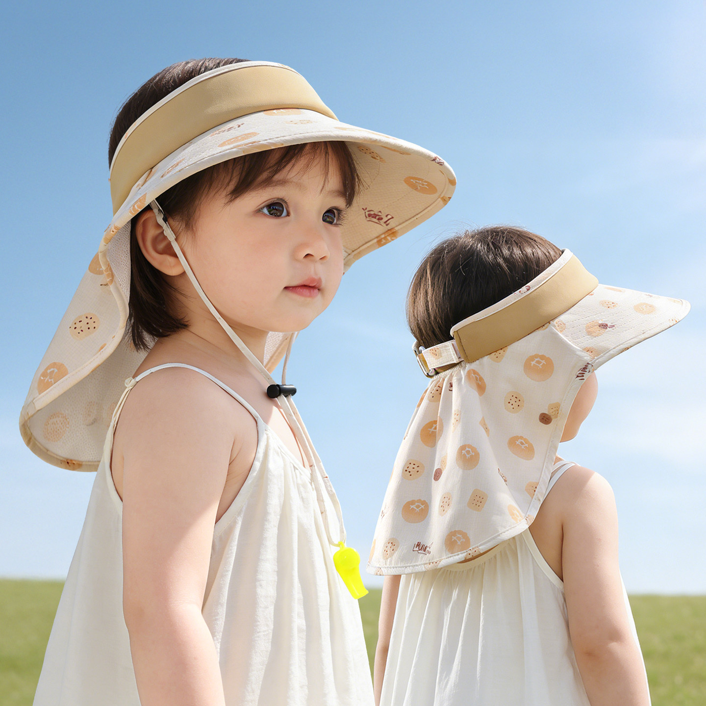 儿童防晒帽夏季宝宝帽子空顶大帽簷女童遮阳帽披肩帽男童遮阳帽护
