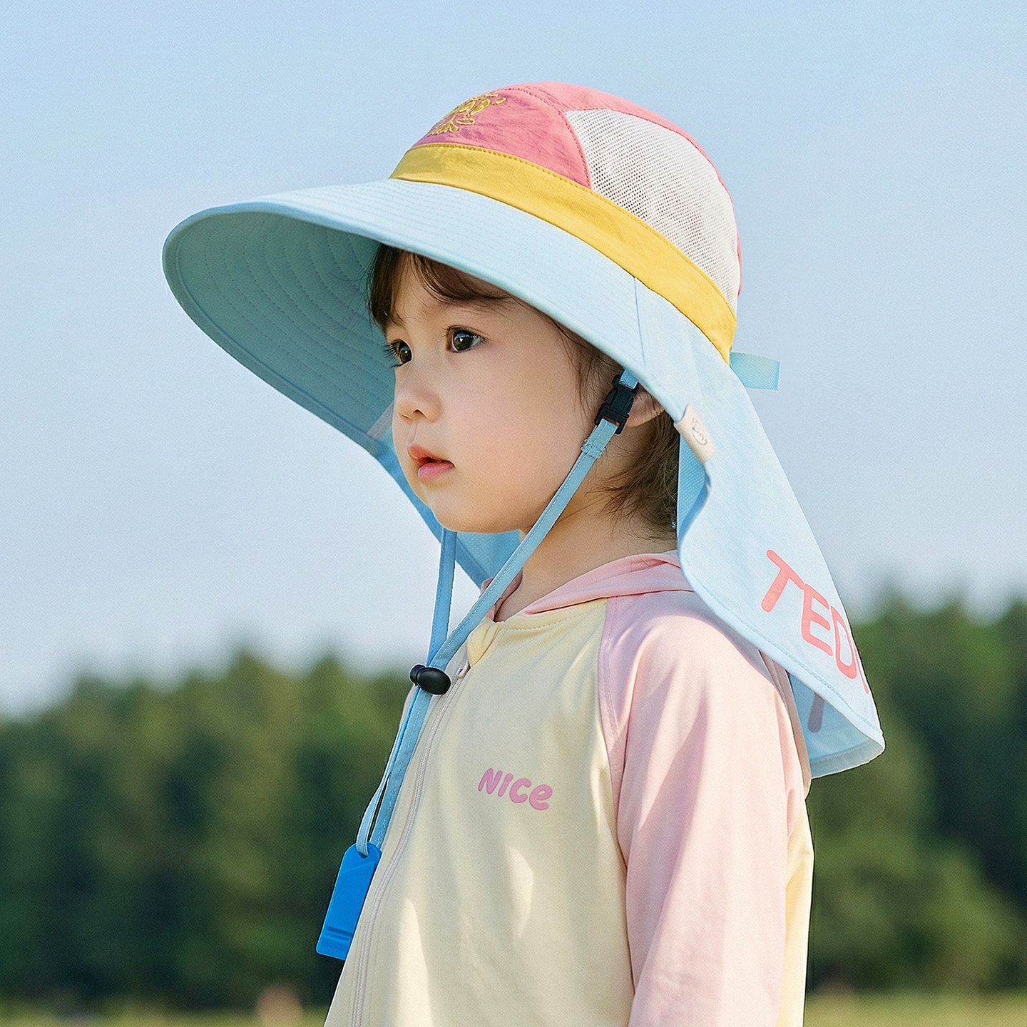 儿童防晒帽女童帽子夏季速干透气宝宝遮阳帽大披肩男童遮阳帽护颈