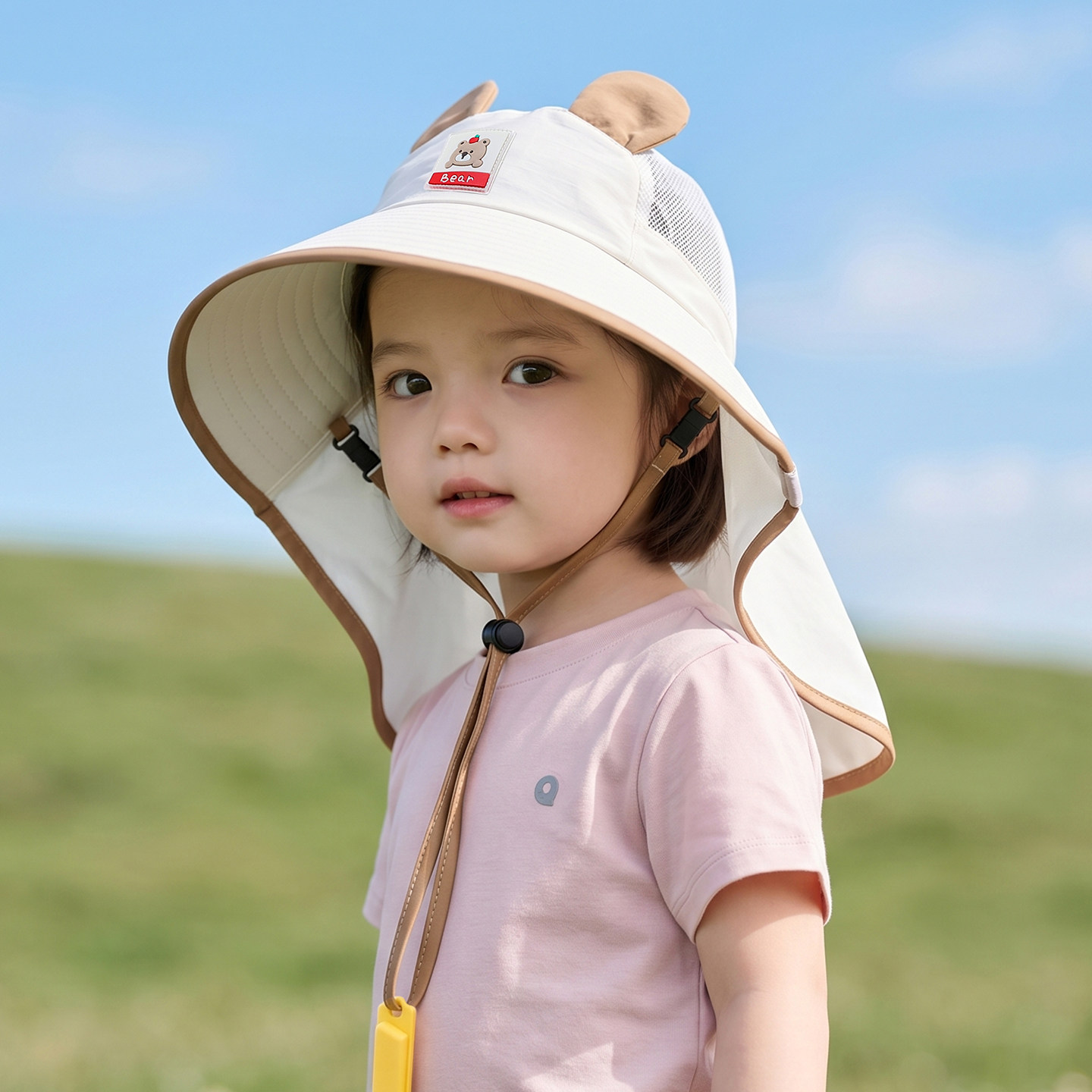 太阳能风扇儿童防晒帽女童帽子夏季速干宝宝遮阳帽披肩男童遮阳帽