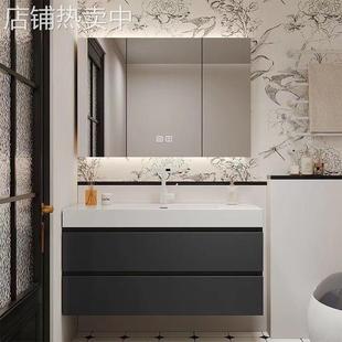 9sa法式黑色卫生间洗漱台陶瓷浴室柜洗手间洗脸池厕所镜柜一体盆