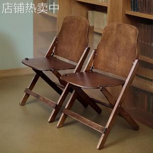 r^复古实木框架有线条喷漆耐磨款 折叠椅可米特平替风琴影院咖啡甜